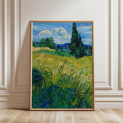 Green Wheat Field with Cypress