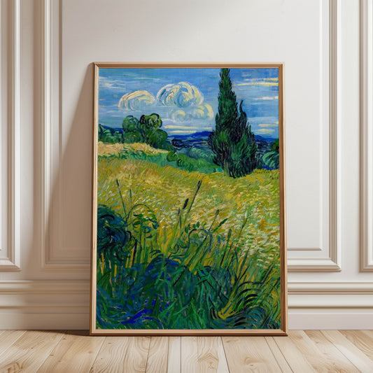 Green Wheat Field with Cypress
