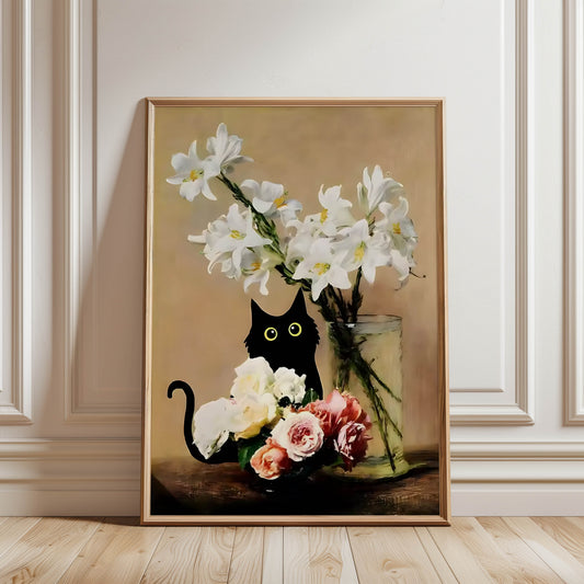 Cat White Lilies