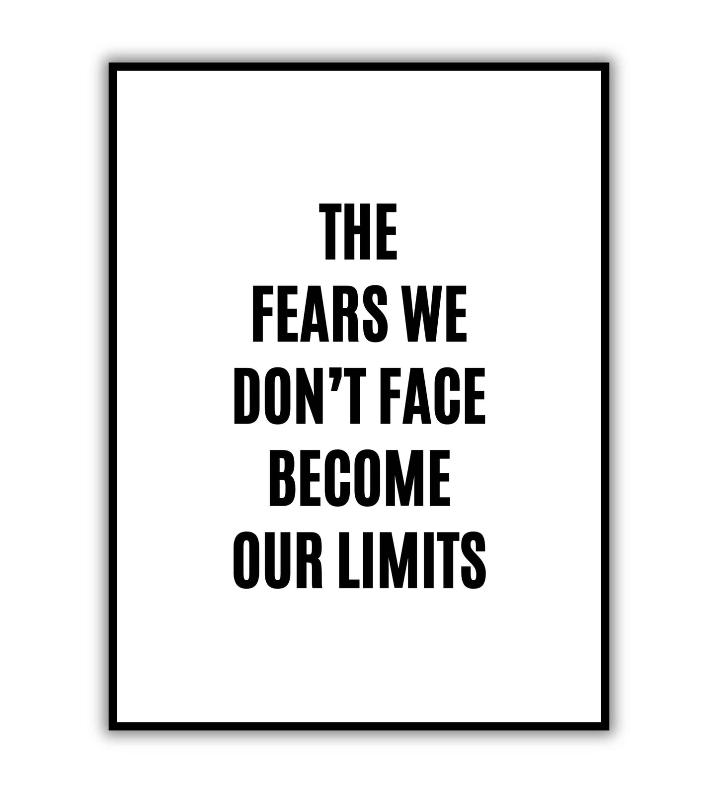 The fears we don't face become our limits" typographic motivational poster.