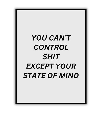 You can't control shit except your state of mind" typographic motivational poster