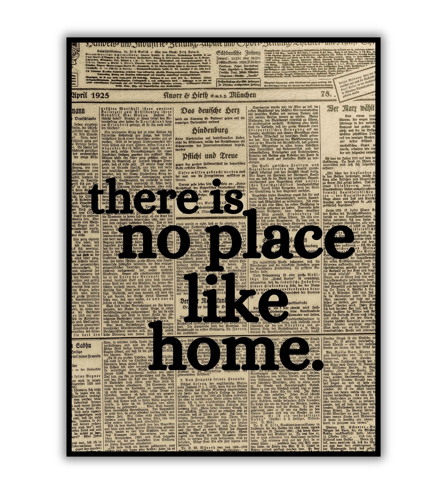 There is no place like home" typographic quote poster