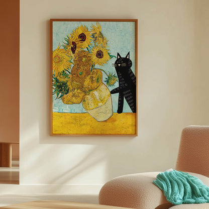 Cat Van Gogh Sunflowers