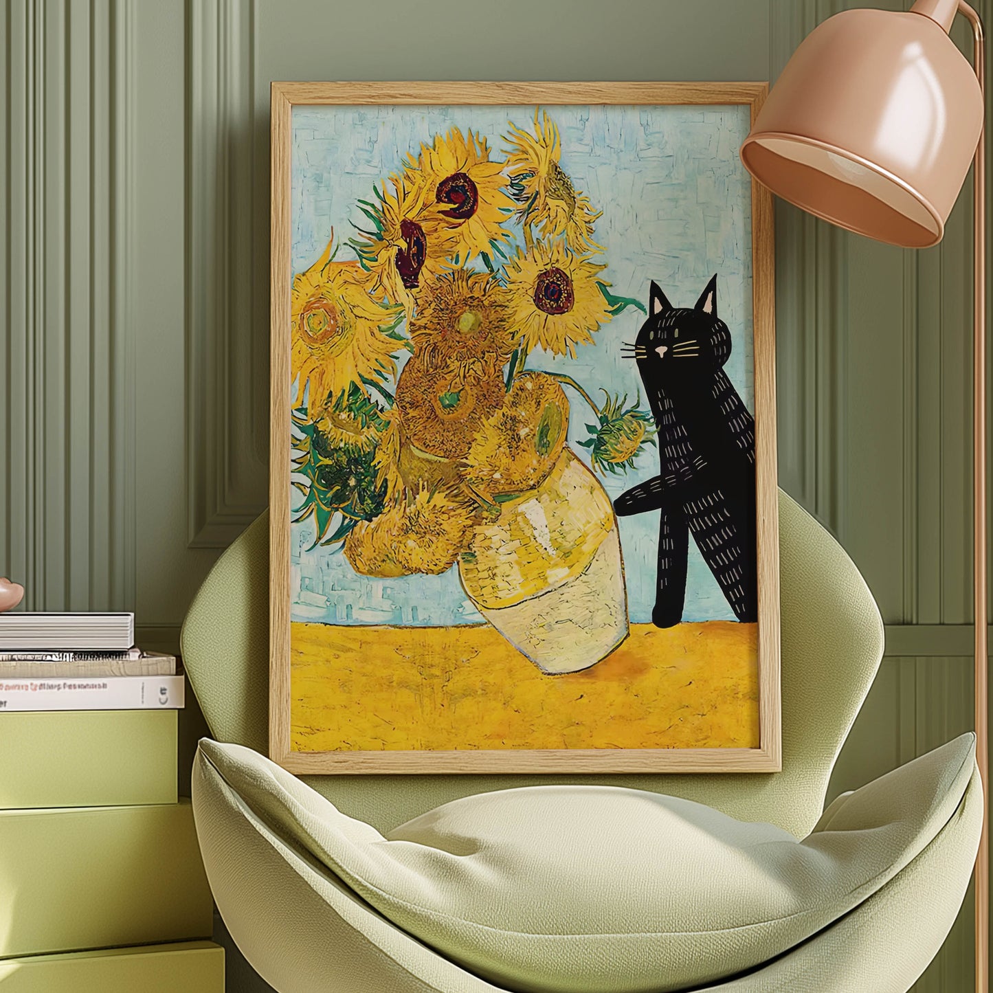 Cat Van Gogh Sunflowers