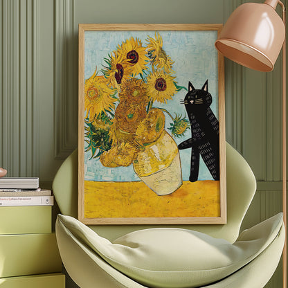 Cat Van Gogh Sunflowers