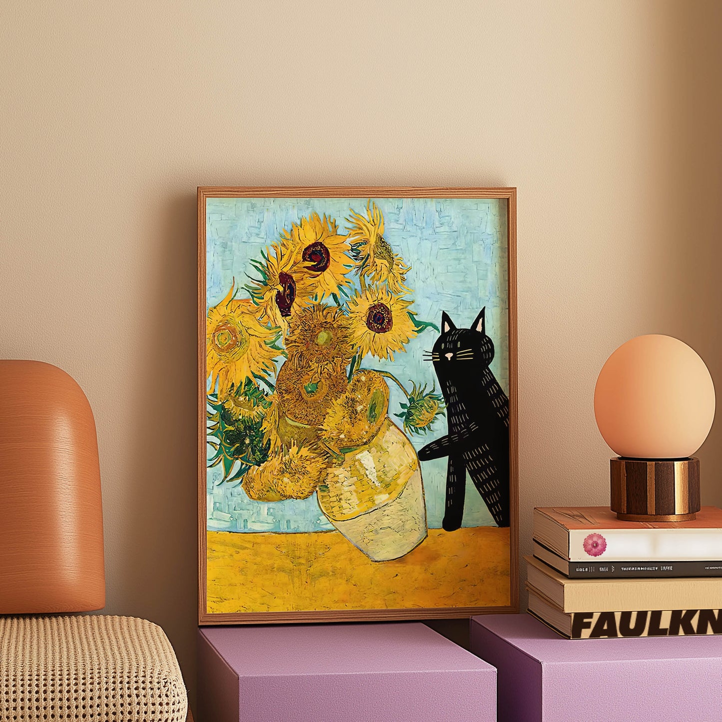 Cat Van Gogh Sunflowers