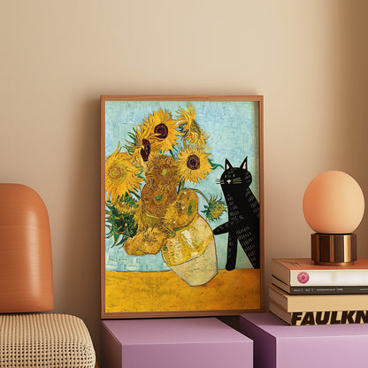 Cat Van Gogh Sunflowers