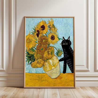 Cat Van Gogh Sunflowers