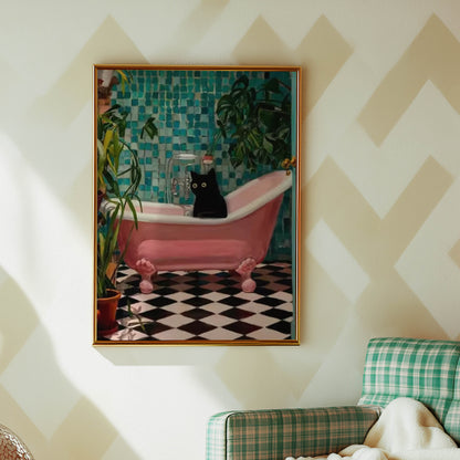 Cat Pink Bathtub