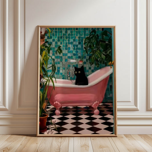 Cat Pink Bathtub