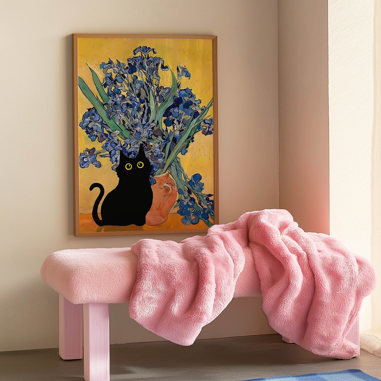 Cat Van Gogh Irises Vase