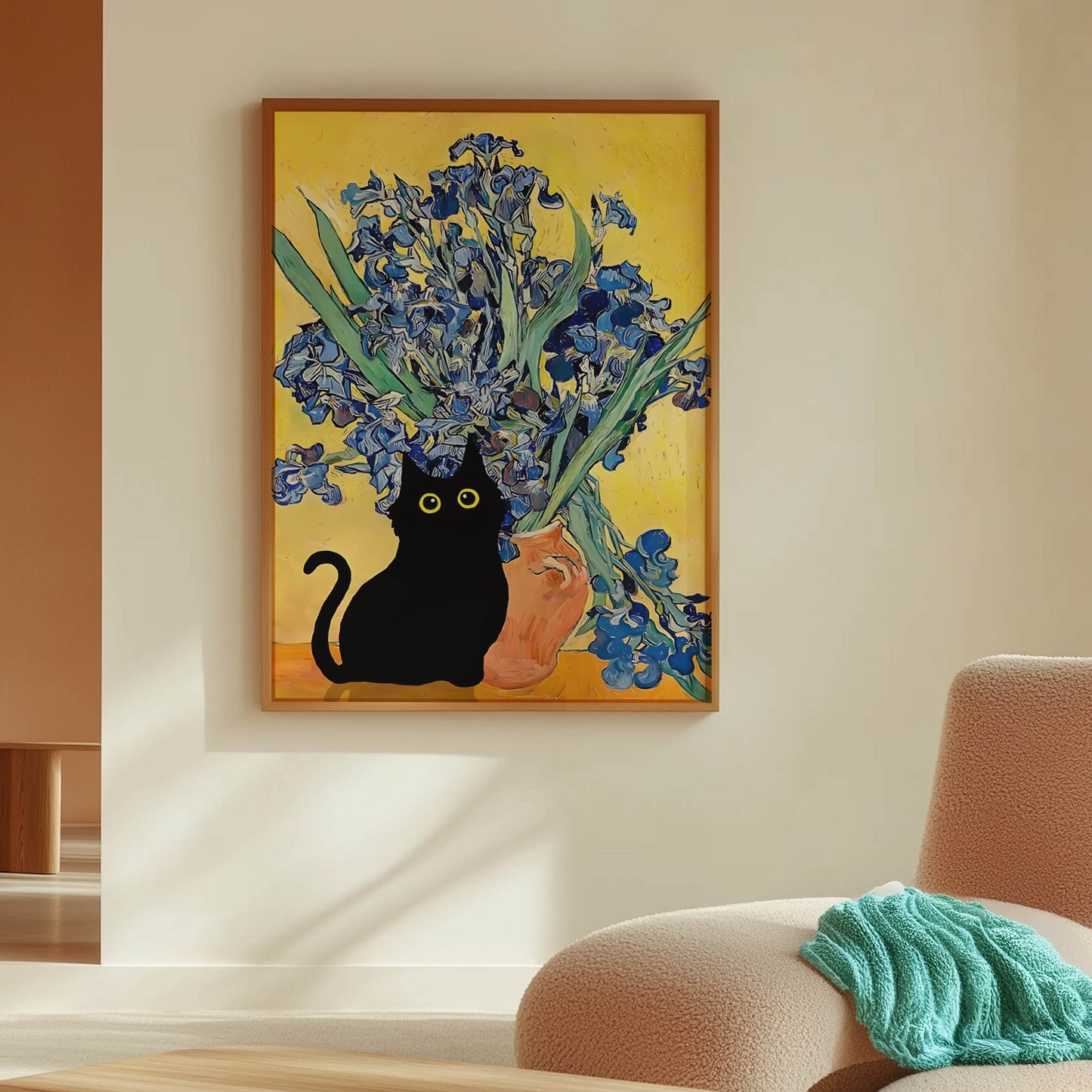 Cat Van Gogh Irises Vase