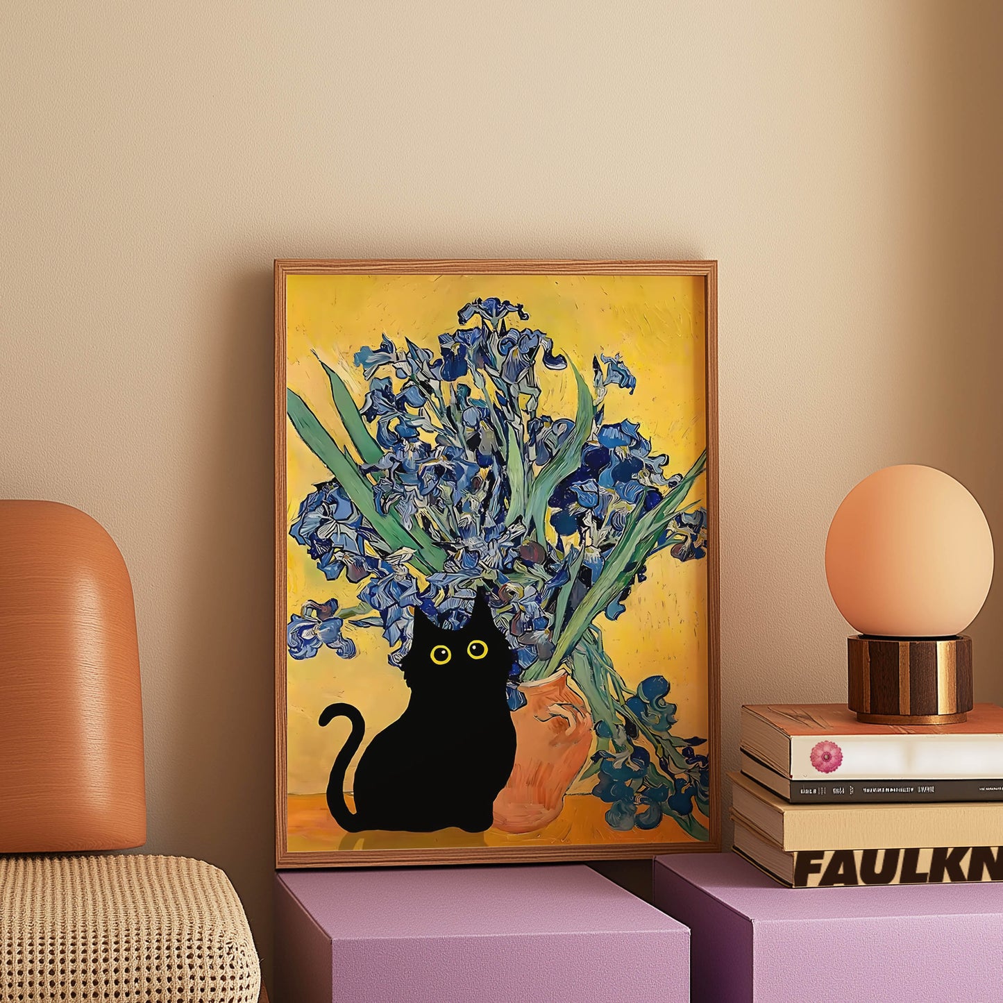 Cat Van Gogh Irises Vase