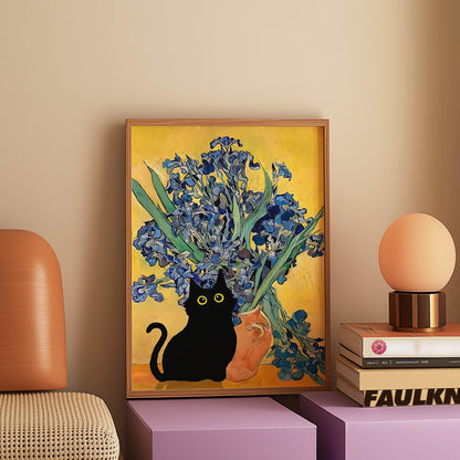 Cat Van Gogh Irises Vase