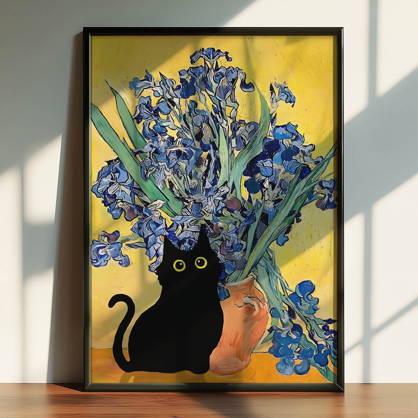Cat Van Gogh Irises Vase