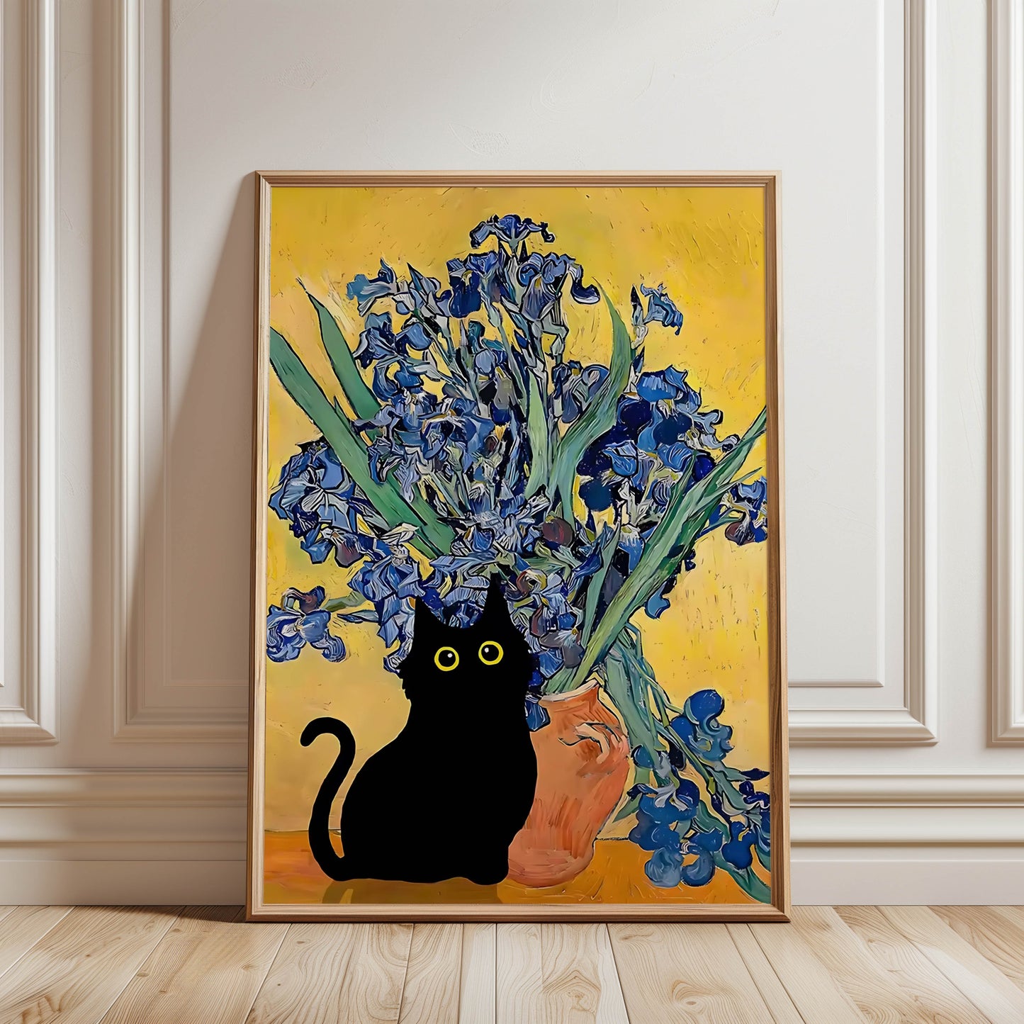 Cat Van Gogh Irises Vase