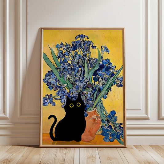 Cat Van Gogh Irises Vase