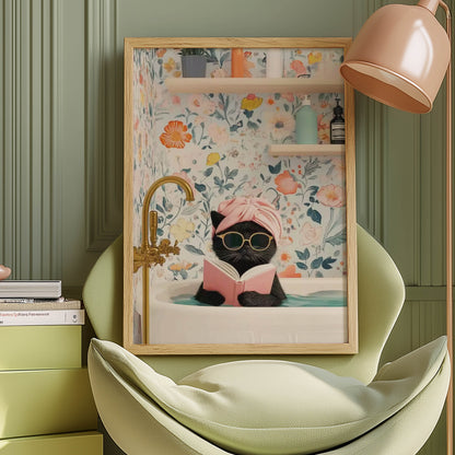 Cat Reading Gold Glasses