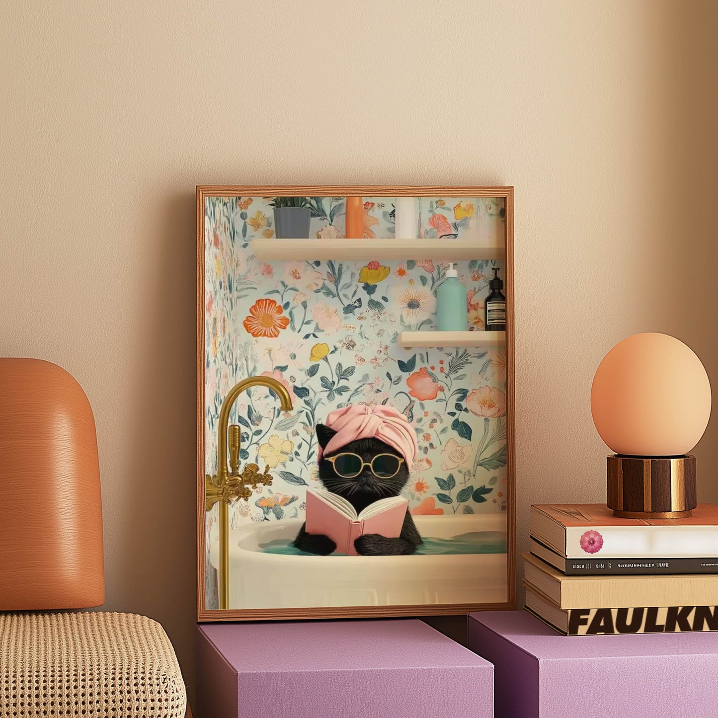 Cat Reading Gold Glasses