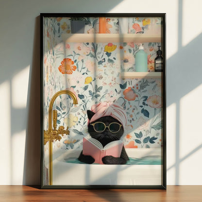 Cat Reading Gold Glasses