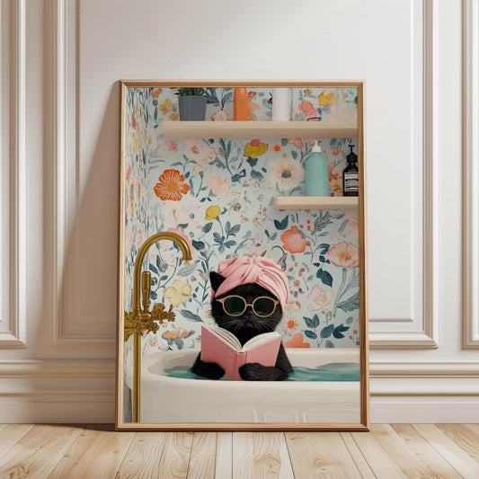 Cat Reading Gold Glasses