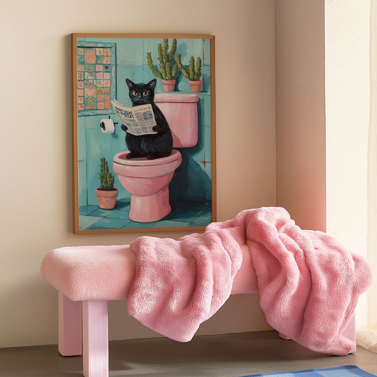 Cat Newspaper Pink Loo