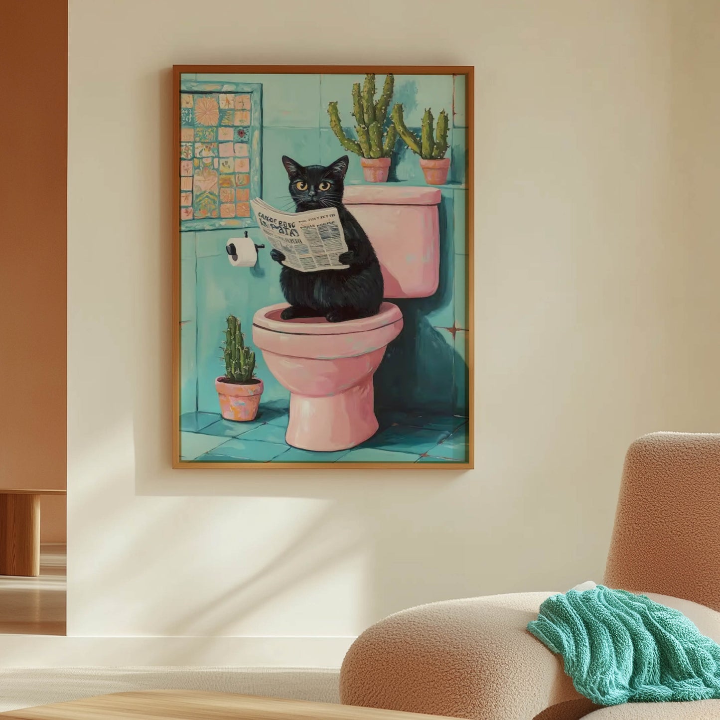 Cat Newspaper Pink Loo