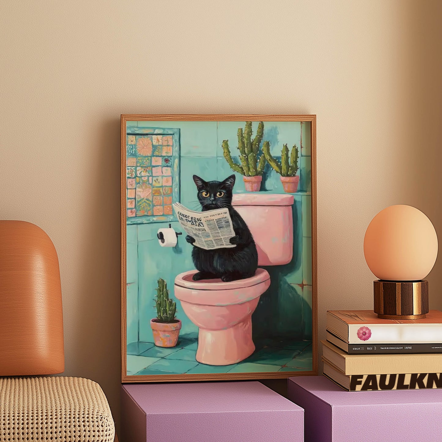 Cat Newspaper Pink Loo