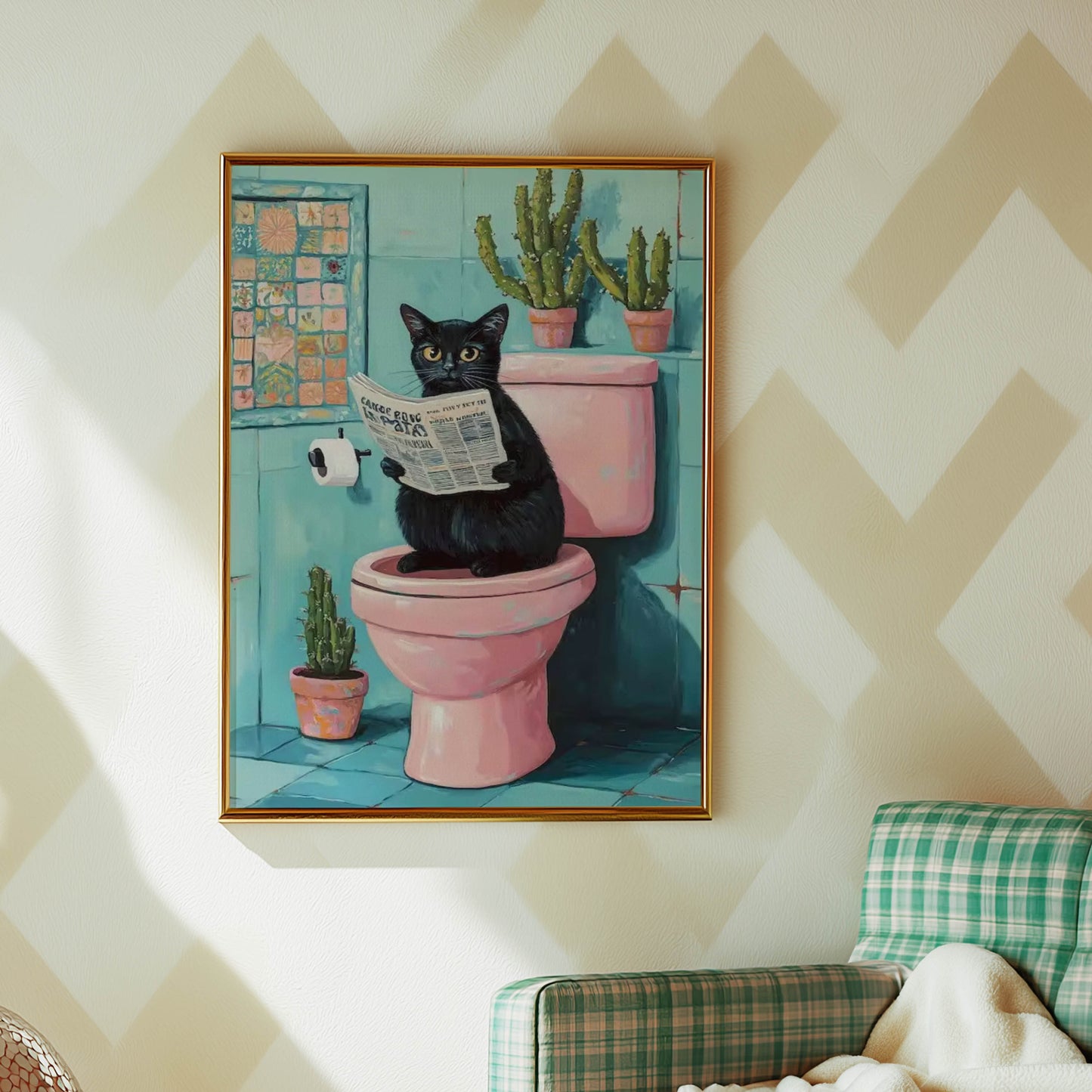 Cat Newspaper Pink Loo