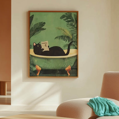 Cat Reading in Tub