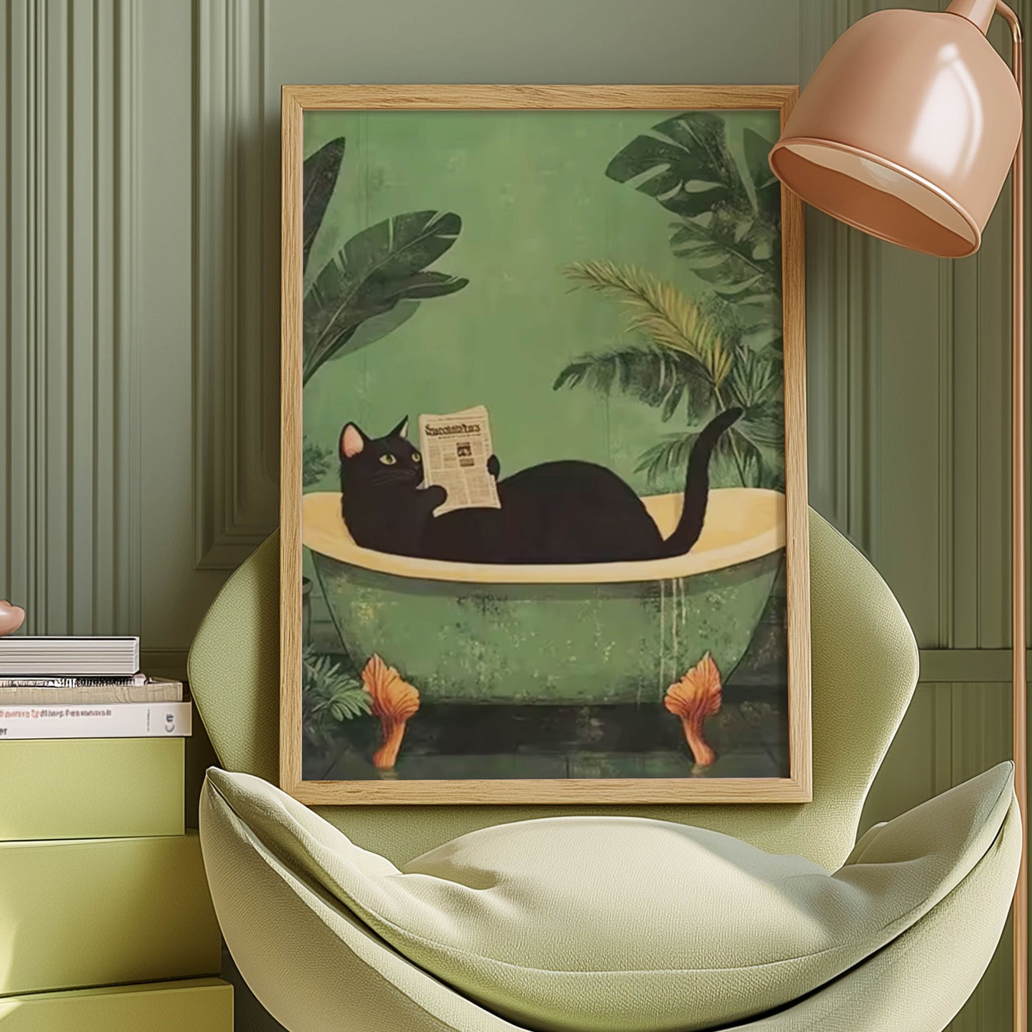 Cat Reading in Tub