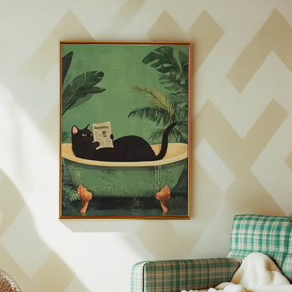 Cat Reading in Tub