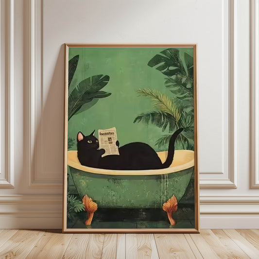 Cat Reading in Tub