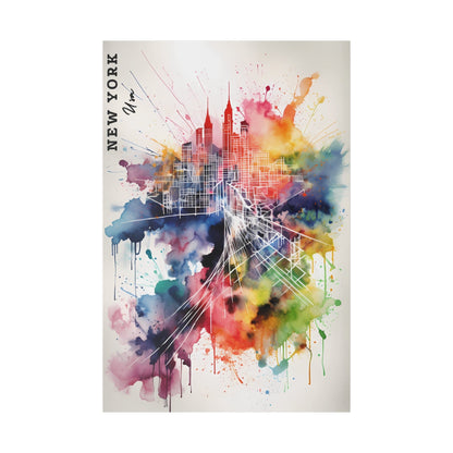 Dynamic New York City Map Watercolor Print- Matte Canvas