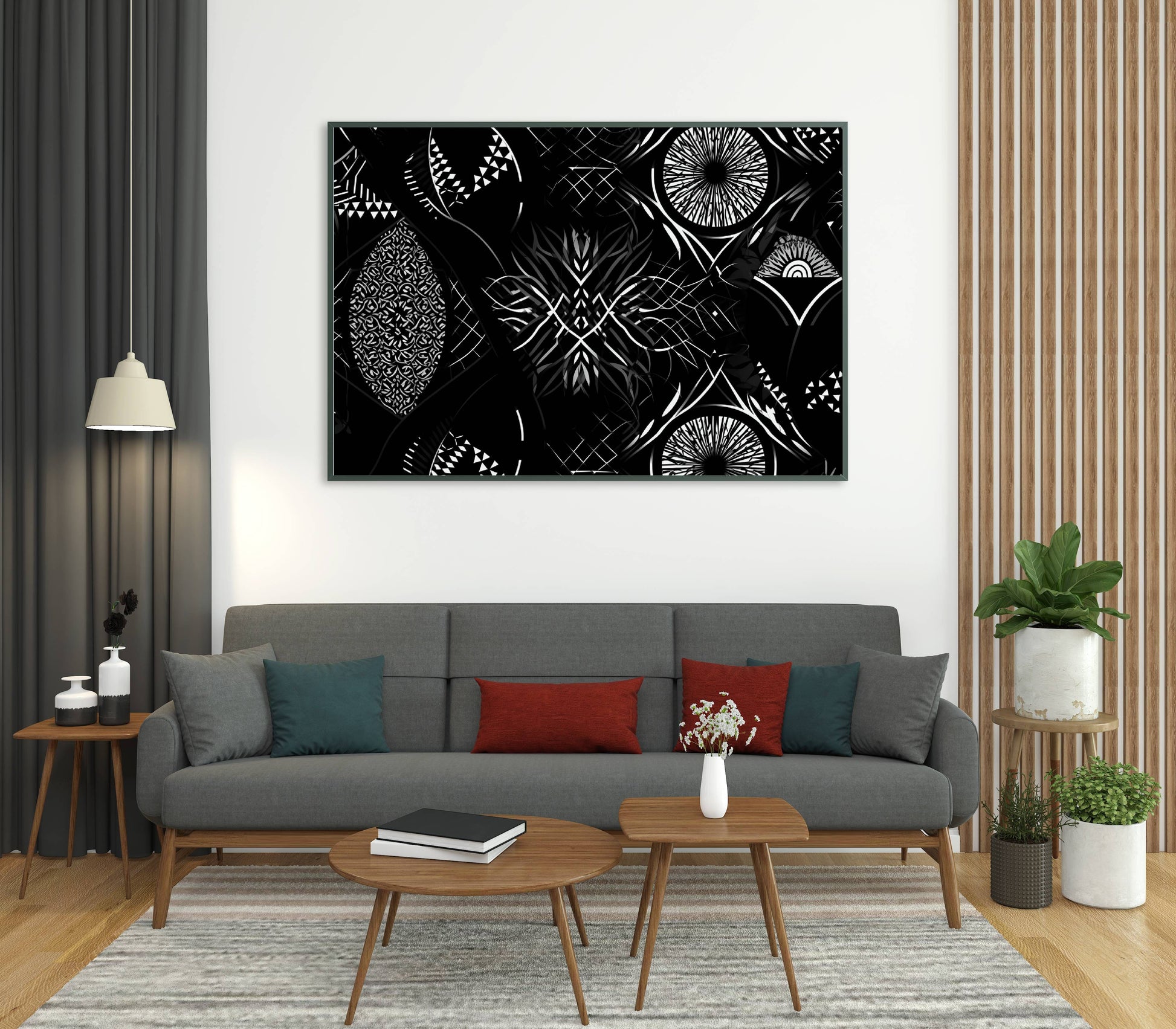 framed black and white abstract art print - front angle