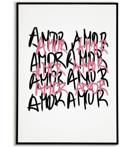 Amor (Love) in Calligraphy printable wall art poster. Elegant and romantic artwork.