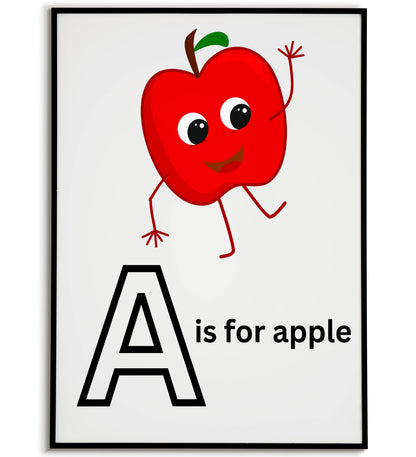 A is for apple - Printable Wall Art / Poster. Download this playful design to add a touch of whimsy to your child's room or learning space.