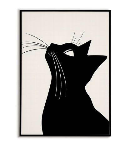 Minimalist Black Cat printable wall art poster. Stylish and clean artwork.