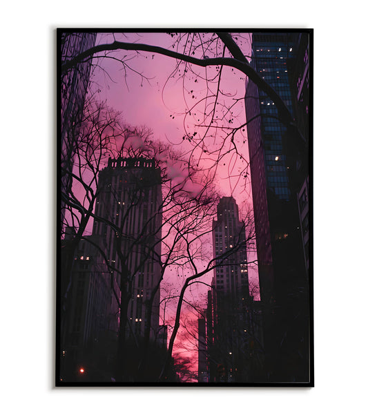 NYC Pink sky - Printable Wall Art / Poster. Download this captivating image to add a touch of urban beauty to your decor.