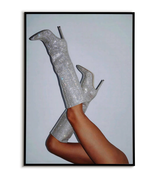 Sparkling Boots printable wall art poster. Playful and stylish artwork.