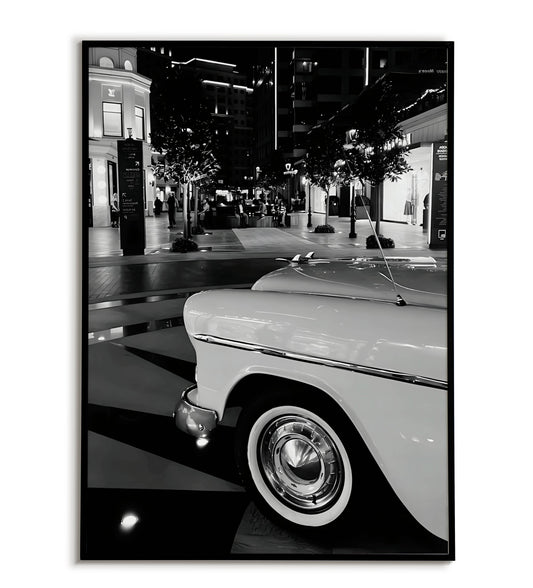 Vintage Car Downtown - Printable Wall Art / Poster. Download this evocative image to add a touch of vintage charm to your decor.