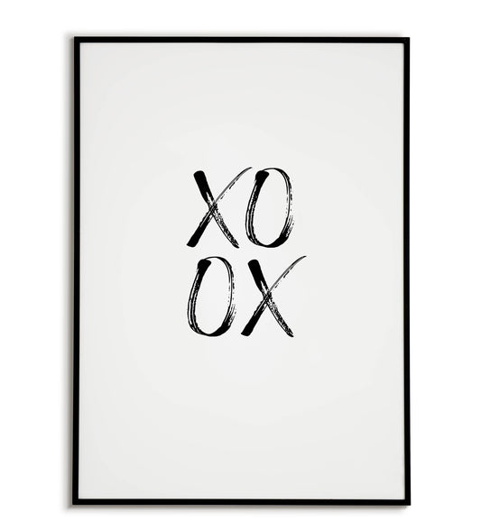 XOXO printable wall art poster. Playful expression of love with hearts and kisses.