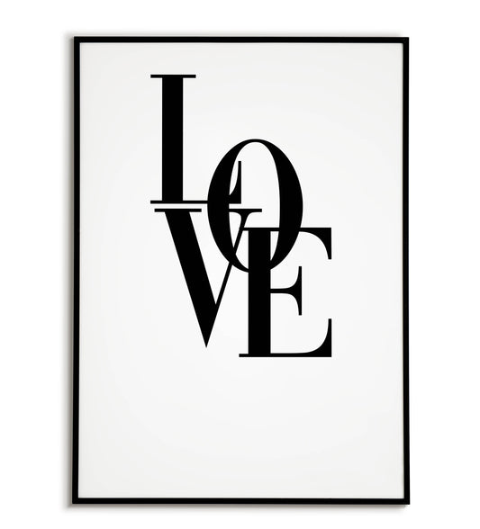 Romantic or universal "Love" printable poster, celebrating the power of love.	