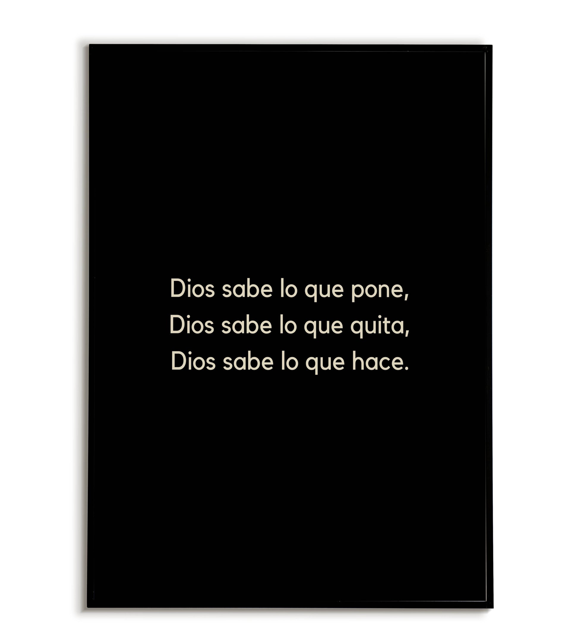 "Dios sabe que pone" printable faith-based poster in Spanish.