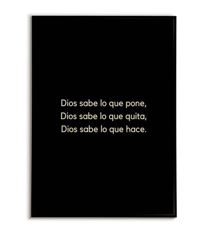 "Dios sabe que pone" printable faith-based poster in Spanish.