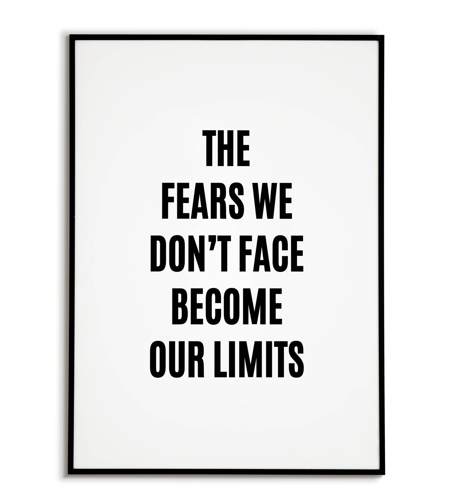 The fears we don't face become our limits" typographic motivational poster.