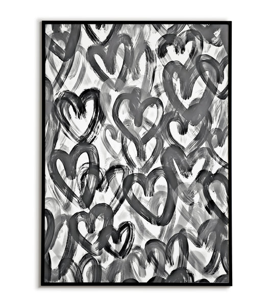 Heart Patterns" abstract love-themed poster
