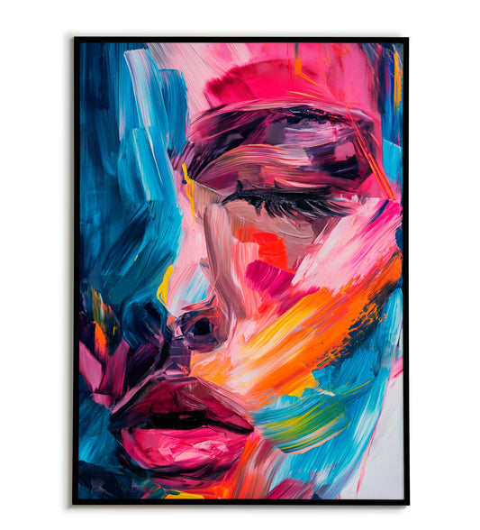 Woman Brushstrokes" abstract figurative poster.