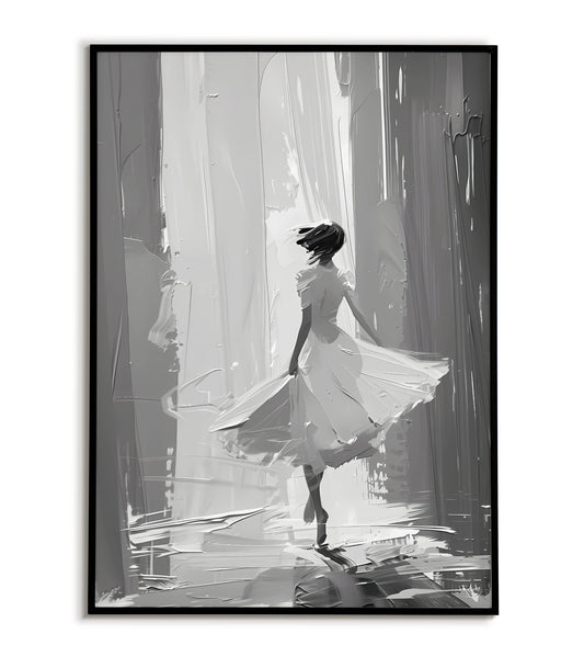 Girl walking in a dress" abstract figurative poster