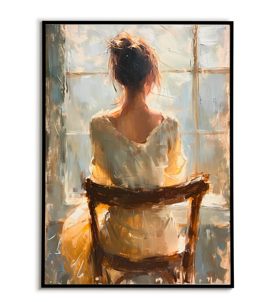 Woman sitting on chair" abstract figurative poster